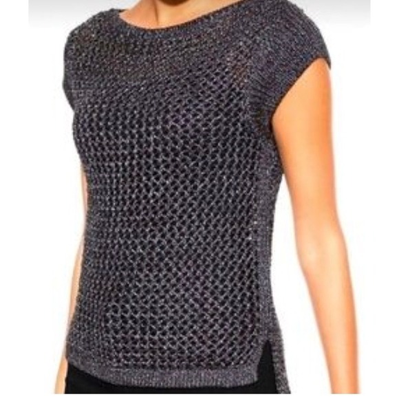 White House Black Market Tops - White House Black Market Crochet Shimmery Blue Cap Sleeve Beach Pool Top